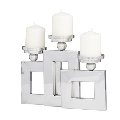 Deco 79 Stainless Steel Metal Decorative Candle Holder Pillar 3 Plate Candle Stand, Candlestick Holder 14" x 6" x 11", Silver