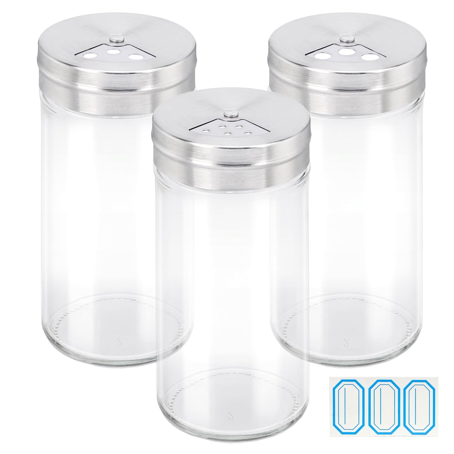 Segarty Spice Jar, 3 Pack 4 oz Glass Spice Jars with Shaker Lids, Clear Seasoning Organizer Spice Containers with Adjustable Pour Holes for Kitchen Cabinet, Salt Shakers with Stainless Lid