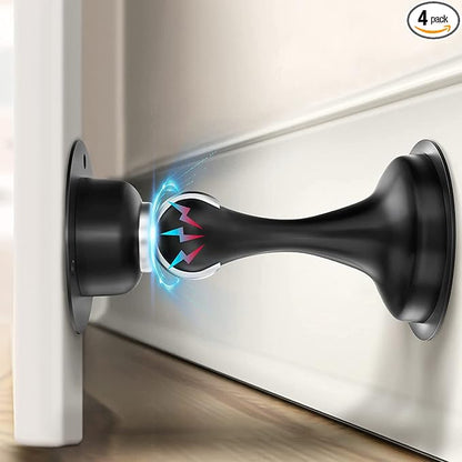 Door Stoppers Magnetic Door Catch - Stainless Steel Heavy Duty Door Holder Stops for Bottom Top of Door - Wall Floor Mounting No Drill 3D Adhesive & Screws Strong Magnet Keep Door Open 4 Pack