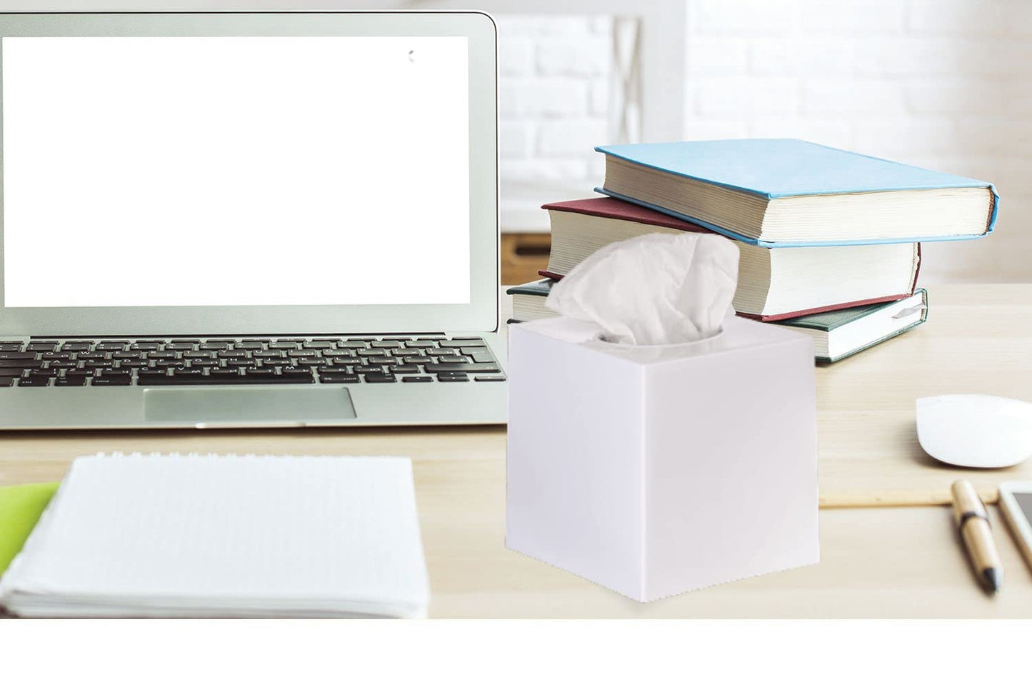 DWËLLZA HOMË 2 Pack White Tissue Box Cover – Square Tissue Box Holder for White Bathroom Accessories Countertop, Decorative Tissue Cover and Square Cube Holder for Modern Home, Office or Dresser Décor