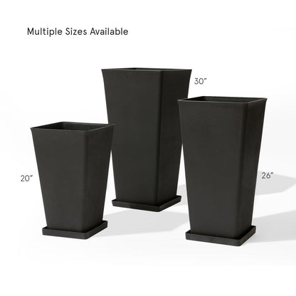 LA JOLIE MUSE 30 inch Tall Black Planters Set of 2, Indoor/Outdoor Rectangular Large V Shaped Taper Planters for Front Door