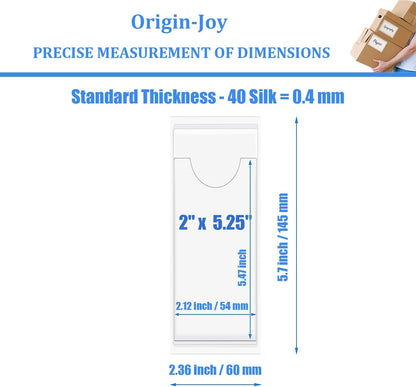 Origin-Joy 60 PCS Self Adhesive Index Card Pockets with Top Open, Clear Plastic Label Holder for Cards of Note, Library and Business, Adhesive Label Pockets & Card Holder (2 x 5.25 inch)