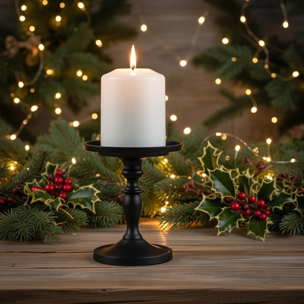 Hosley Black Pillar Holder 4.75 Inch High. Ideal Gift for Wedding Party Special Occasion or as a Candle Holder