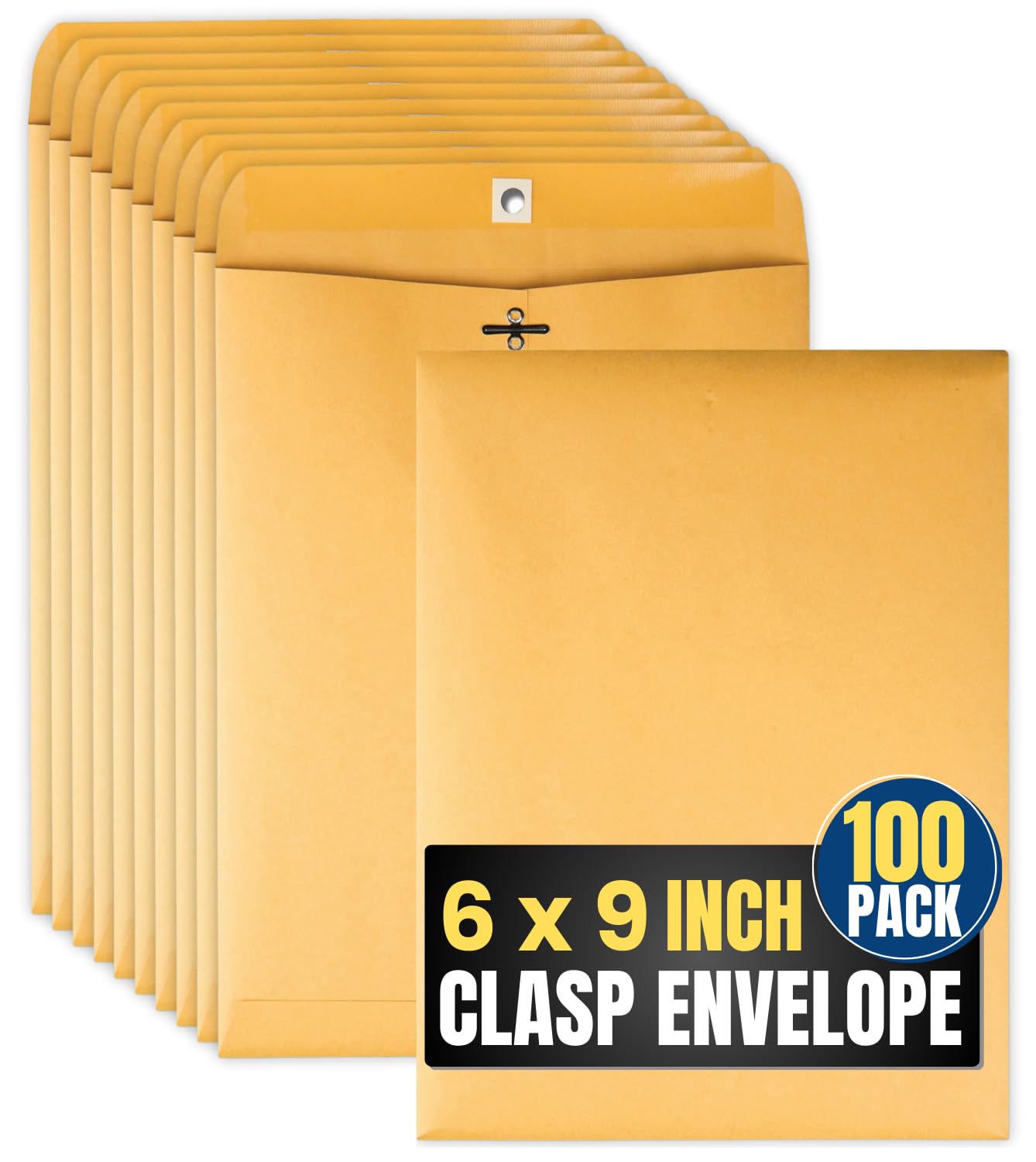 1InTheOffice Brown Envelopes 6x9, Manilla Envelopes with Clasp, Gummed Flaps, 100/Box