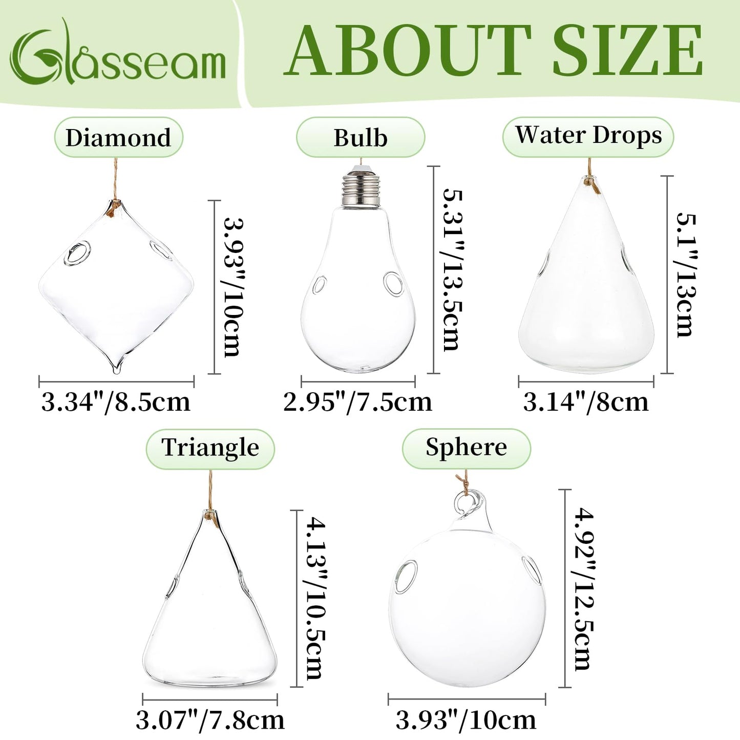 Glasseam Hanging Planters Glass Terrarium: 5Pcs Modern Plant Propagation Stations Hydroponic Wall Vases for Air Plants Flowers Indoor Window Home Decor