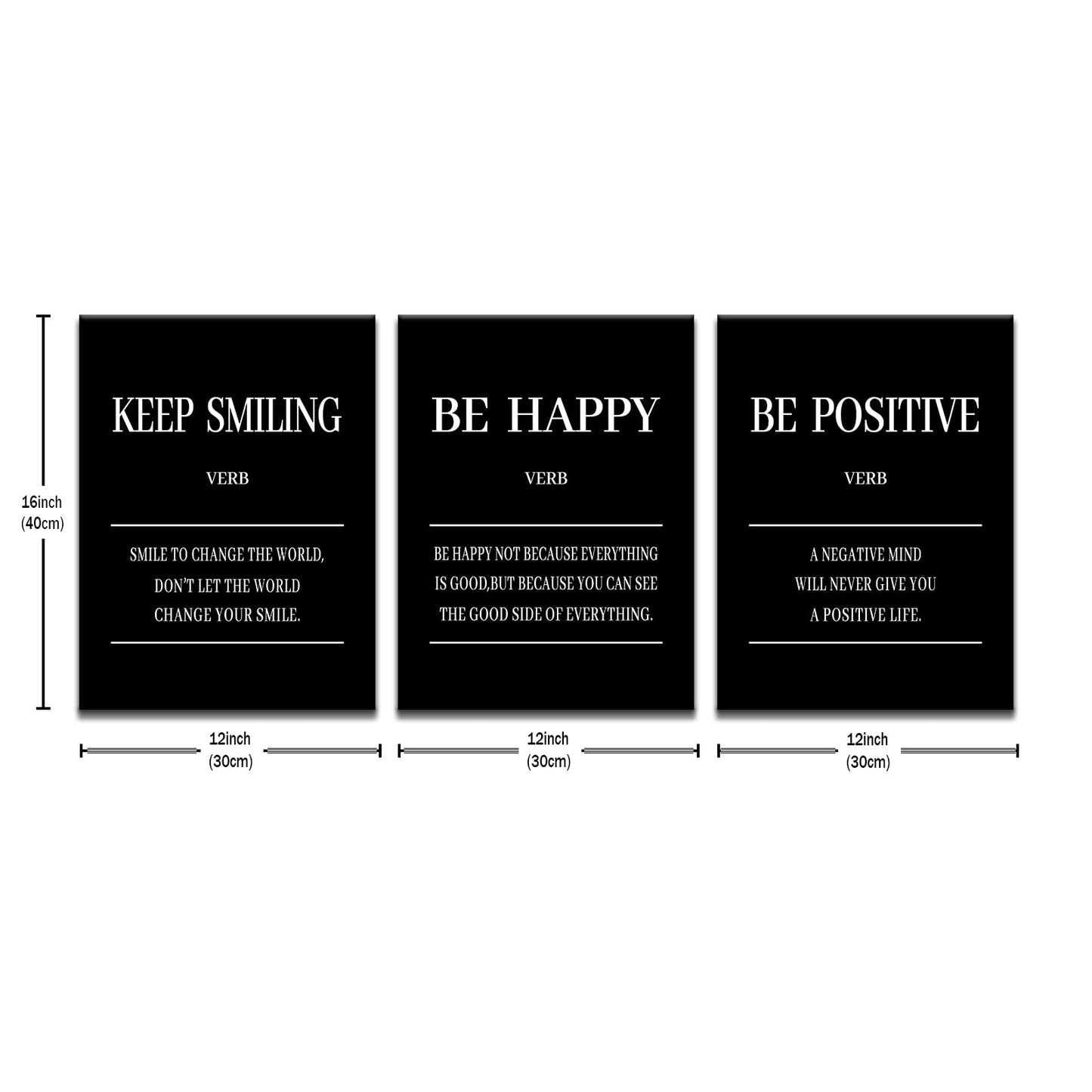 Keep Smiling Be Happy Be Positive 3 Pieces Motivational Canvas Wall Art Entrepreneur Quotes Signs Posters Prints Inspirational Paintings Pictures for Office Gym Decor Ready to Hang [36''W x 16''H]