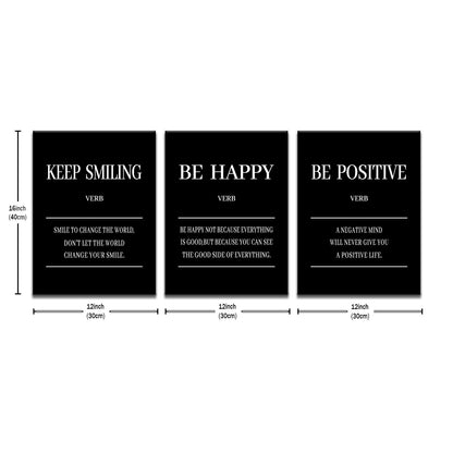 Keep Smiling Be Happy Be Positive 3 Pieces Motivational Canvas Wall Art Entrepreneur Quotes Signs Posters Prints Inspirational Paintings Pictures for Office Gym Decor Ready to Hang [36''W x 16''H]