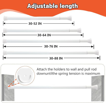 Closet Rod, 30 to 52 Inch Adjustable Closet Rods for Hanging Clothes Heavy Duty Closet Hanging Rod White Closet Poles for Wardrobes with No Drilling Holder