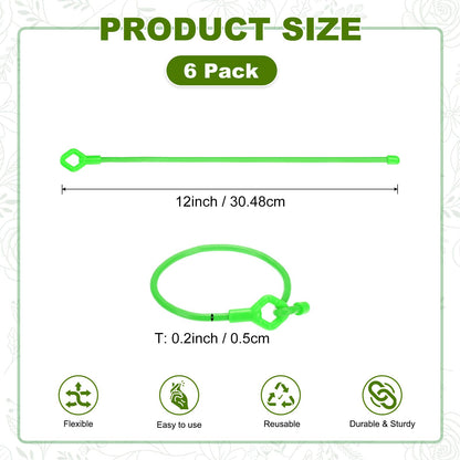 M METERXITY 6-Pack Adjustable Plant Ties, 12inch/30.48cm Silicone Flexible Multi-Function Sturdy Garden Twist Tie for Plant Support/Tree/Shrub/Vine, Reusable Support Twine [Green]