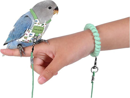 Bird Harness Leash Set Adjustable Vest Anti-Lost Wrist Strap for Parakeet Cockatiel Conure Lovebird (Green, Show Budgie/Lovebird 5 * 8.5cm / 4g)