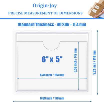 Origin-Joy 60 PCS Self Adhesive Index Card Pockets with Top Open, Clear Plastic Label Holder for Cards of Note, Library and Business, Adhesive Label Pockets & Card Holder (6 x 5 inch)
