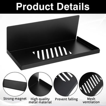 Xaajooio 4 Pack Black Magnetic Shelves Organizer, 12x4.8x3.6 Inch Heavy Duty Steel Pegboard Spice Rack Tray for Kitchen Refrigerator Cabinet Whiteboard Office