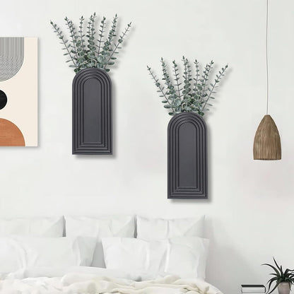 Dnnnii 2 Pack Wooden Wall Vase Set - Black Finish Modern Farmhouse & Boho Wall Decor for Entryway, Hallway, Bathroom, Living Room, Dining Room, Narrow Spaces