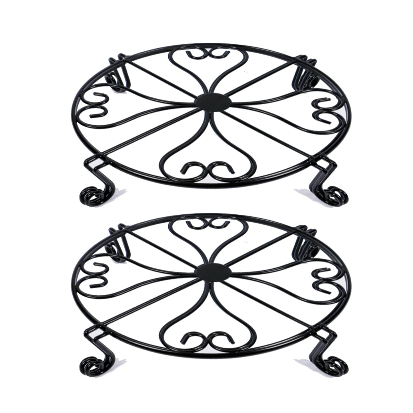 NSYOOMH 2 pack 10" Rustproof Black Metal Plant Stands Heavy Duty Plants Holder Outdoor Indoor, Round Wrought Iron Sturdy Flower Planter Pot Stand, Corner Gardening Inside Potted Plant Risers - 10Inch