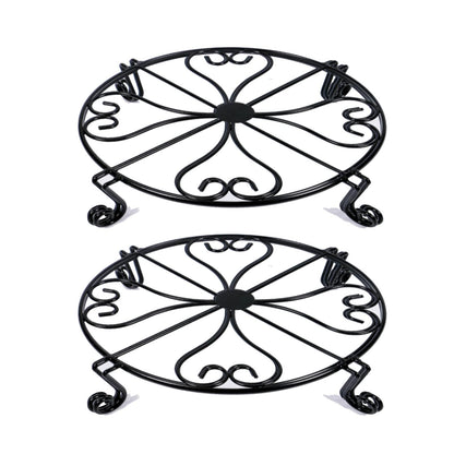 NSYOOMH 2 pack 10" 12" Rustproof Black Metal Plant Stands Heavy Duty Plants Holder Outdoor Indoor, Round Wrought Iron Sturdy Flower Planter Pot Stand, Corner Gardening Inside Potted Plant Risers - 10Inches