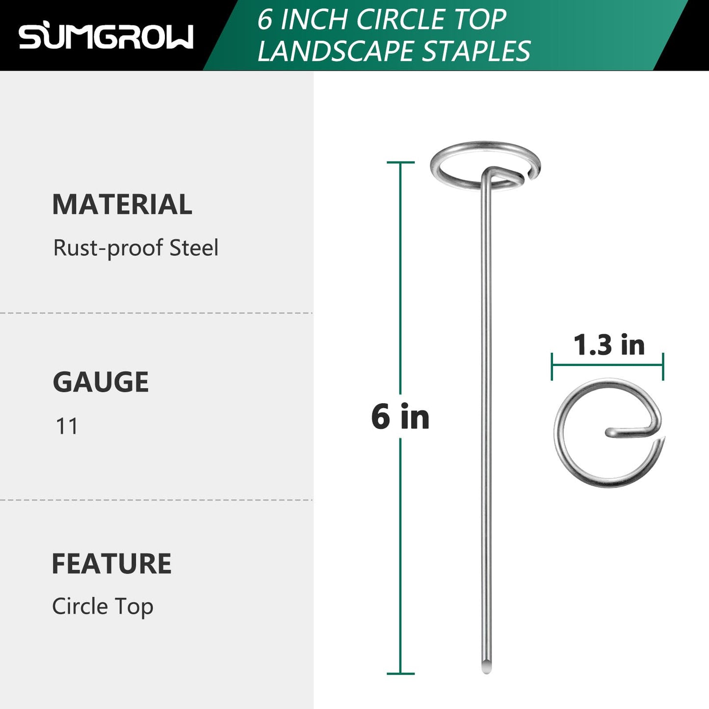 SUMGROW 120 Pack 6-inch, Landscape Staples, Fabric Pins, Weed Barrier Stakes, Circle Top Galvanized Steel Spikes for Securing Outdoor Tent, Ground Sheets, Fleece, Edging, Lawn Turf, Decorations