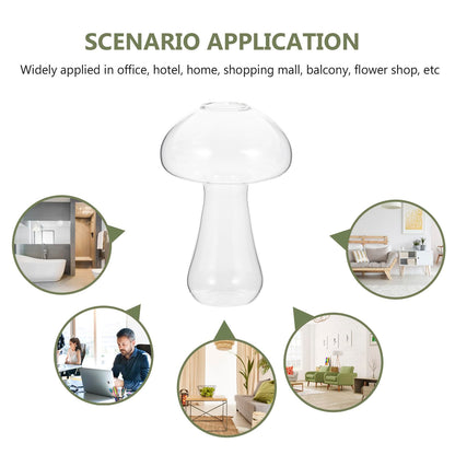 Kichvoe Glass Mushroom Vase Small 12x8cm Decorative Flower Planter Hydroponic Glass Terrarium for Home and Desktop Plant Arrangement