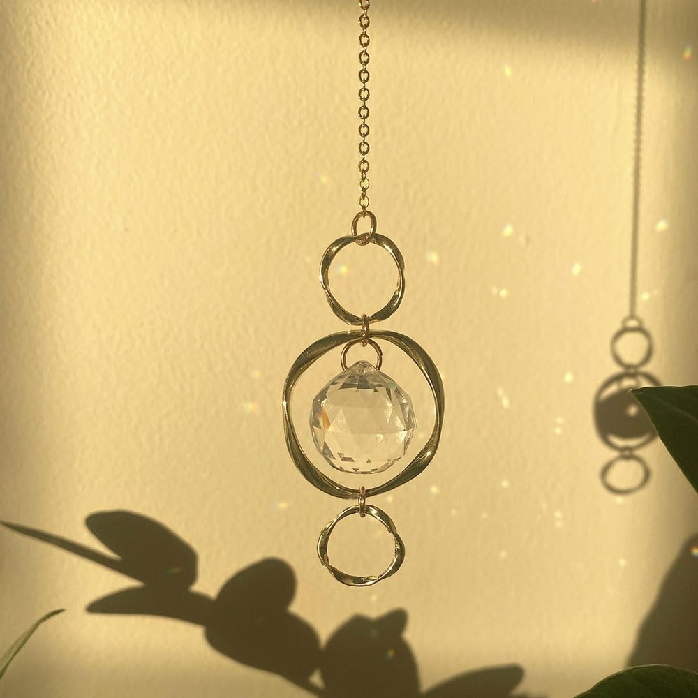 2 Pcs Crystal Suncatcher Wind Chimes for Outside,Crystal Suncatcher Prisms Hanging Outdoor Wind Chimes,Sun Catcher Hanging Crystals for Windows,Suncatchers Wind Chime Garden Decor Wedding Decoration