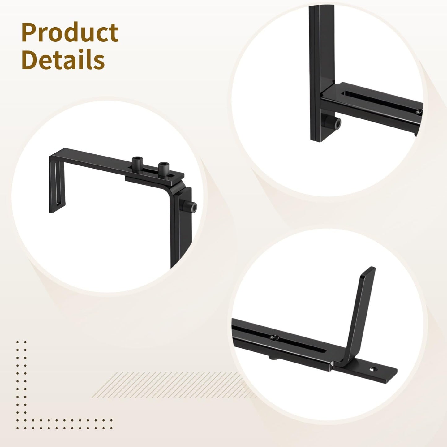 4 Pack Adjustable Planter Brackets, Deck Rail Flower Box Holders, Resilient Iron with Rust-Resistant Black Finish, Fast Installation, Fits 2-7 in Wide Railings, 5.9-12.6 in Plant Pots
