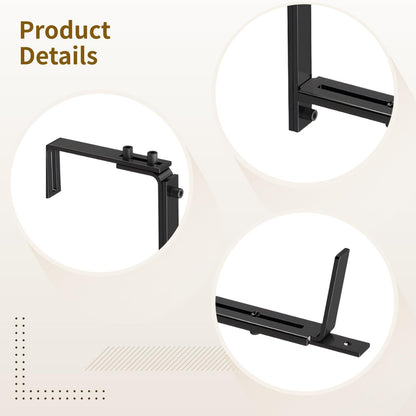 4 Pack Adjustable Planter Brackets, Deck Rail Flower Box Holders, Resilient Iron with Rust-Resistant Black Finish, Fast Installation, Fits 2-7 in Wide Railings, 5.9-12.6 in Plant Pots