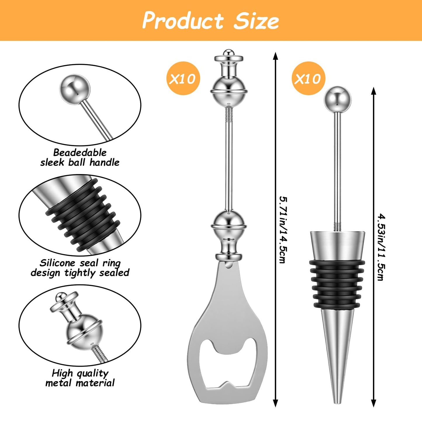 Afcabakila 20 Pcs Beadable Wine Stoppers and Beer Openers Bulk, Reusable Alloy Decorative Bottle Stopper, DIY Craft Beer Opener Set for Spring, Summer, Fall, Halloween, Christmas, Party Favor Gifts
