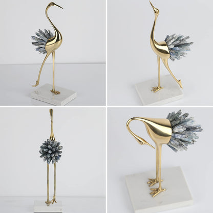 Suruim Gold Decor Accents, Brass Birds Statues - Modern Crystal Ornaments for Living Room, Bedroom, Office Desktop, Cabinets (Blue A)