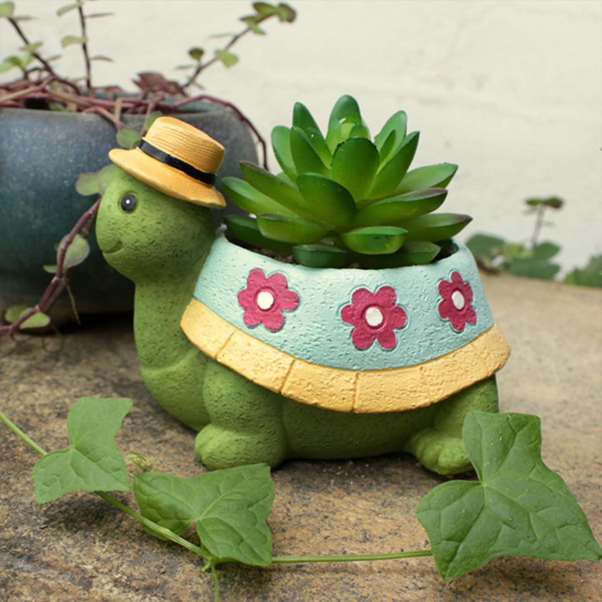 crayfomo Cute Turtle Resin Flower Pot | Indoor & Outdoor Planter for Succulents, Desk Display, Home Office Garden Decor & Plant Lover Gifts