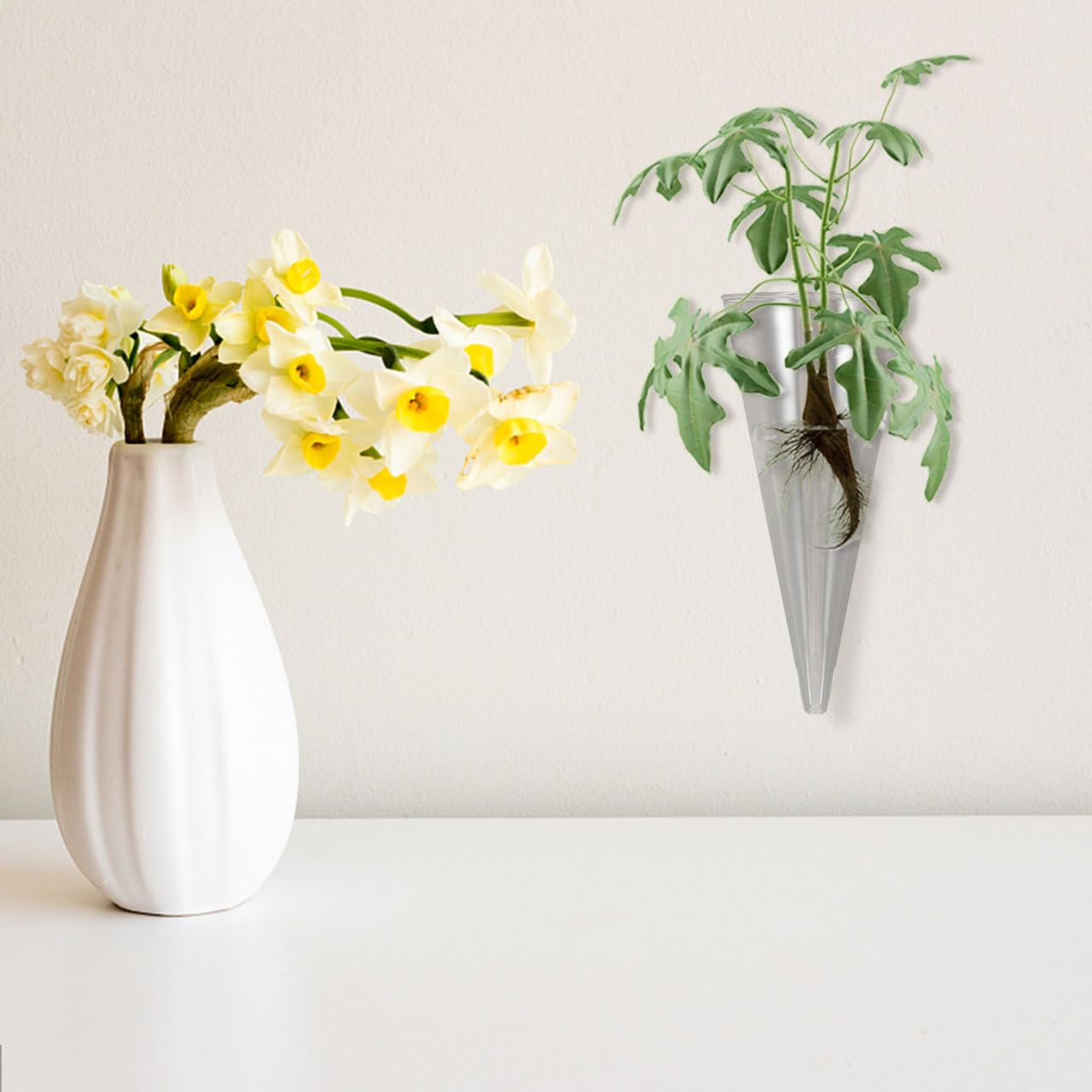 Cone Shaped Wall Vase: Clear Glass Hanging Planter - Reusable Wall Mounted Flower Vase for Succulent, Hydroponic Plant Propagation & Modern Home Decor