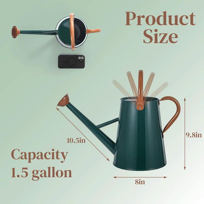 Metal Watering Can with Removable Spout, 1.5 Gallon Large Watering Cans for Plants, Galvanized Steel Gardening Water Can for Indoor & Outdoor Use, Watering Pot with Ergonomic Movable Handle (Green)