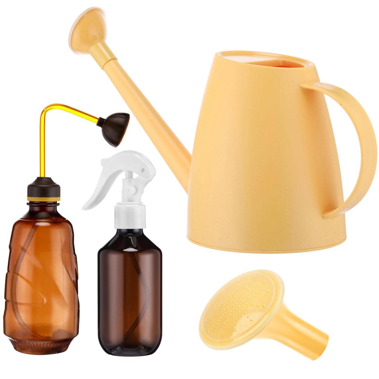 Reallnaive 1/2 Gallon Long Spout Watering Can Set for Indoor & Outdoor Plants – Includes Spray Bottle, Squeeze Bottle, Watering Globes & Soil Moisture Meter for Garden & House Plants(Yellow)
