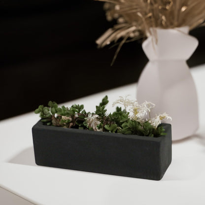 WGVI Long Rectangle Ceramic Planter Vase in Black 12" x 4" x 4"H, Block Rectangular Terrarium Box Pot, Flower Arrangement, Table top Centerpiece, Home Decor Organization Storage Container, 1 Pc.