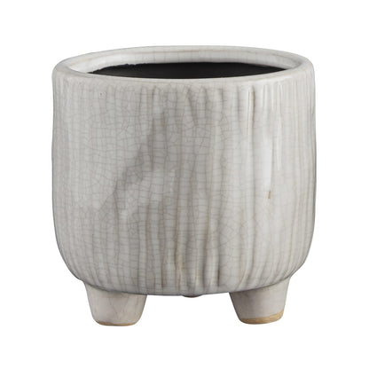 47th & Main Textured Clean White Glazed Ceramic Footed Planter for Flowers Succulents and More, Small, Lines