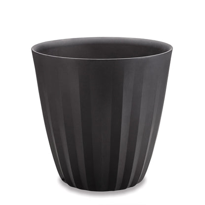 Crescent Garden Pleat Modern Decorative Planter, Indoor/Outdoor Pot, Resin Planter with Drain Hole - 15" W x 15" H (Caviar Black)