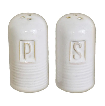 100 North S and P Ribbed Stamped Design, Antique White 3 x 1.6 Inches Glazed Ceramic Salt-N-Pepper Shaker Set