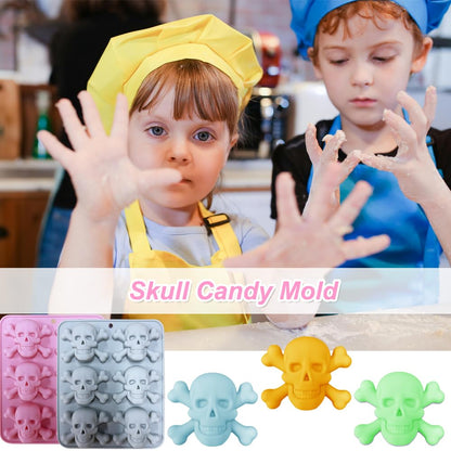 2 Pack Halloween Silicone Cake Molds 6 Cavity Skull Silicone Mold for Aromatherapy Candles Chocolate Candy Gummy Crayon Soap Cake Cupcake Topper Decorations for Halloween Party Props