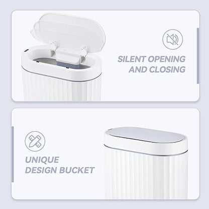 ELPHECO Bathroom Trash can Motion Sensor, Automatic Garbage can, Slim Plastic Smart Trash Bin with Lid, Commercial Intelligent Wastebaskets for Bedroom, Bathroom, Office, White Grey