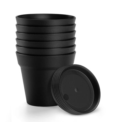 FHWTY 6 Pack 7in Plastic Plant Pots Black & 6 Pack 7in Plastic Plant Pots Terracotta