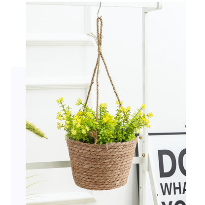 HAOHIZE Hanging Planters for Indoor Plants, Hanging Planter with Jute Rope Woven Hanging Flower Pots Hanging Plant Holder Hanging Basket Retro Style Straw Basket for Office Party (1 Pack)