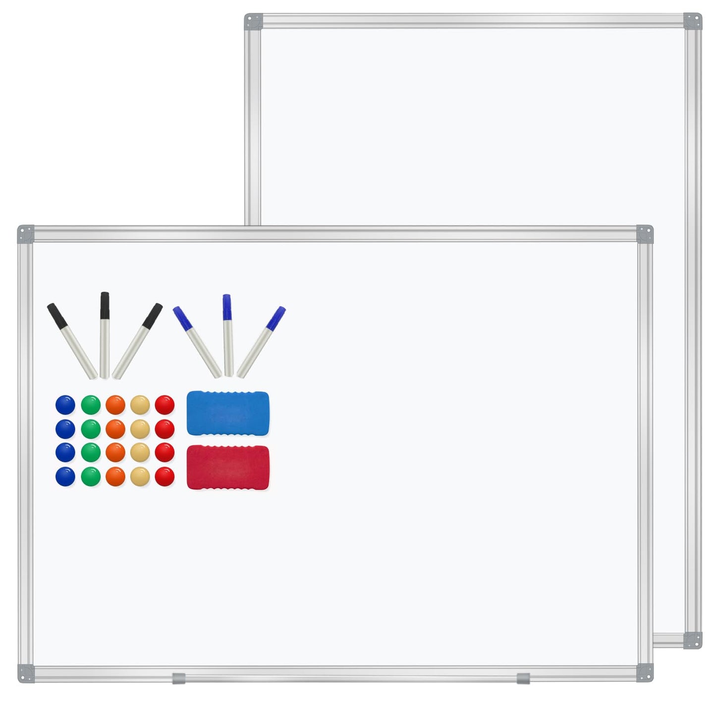 H-Qprobd 4' x 3' Whiteboard Dry Erase White Board for Wall 48x36 (2pcs) Magnetic Boards for Office Classroom & Home, Small Wall Whiteboard Including 6 Markers, 20 Magnets, 2 Erasers