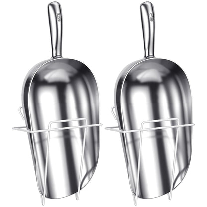 Teecyhooo 2 Set 85 oz Aluminum Ice Scoop with Holder Large Metal Utility Scoop Professional Grade Scooper for Ice, Flour, Candy, Sugar, Rice, Popcorn, Coffee, and Beans for Home or Commercial Kitchens