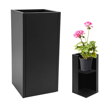 Yellulu Planter Box with Removable Insert Shelf | Rectangular Modern Metal Planter Box|Indoor Outdoor Cube Steel Flower Pot | for Patio, Deck, Yard, Garden (Black, 14" L x14 W x 30" H)