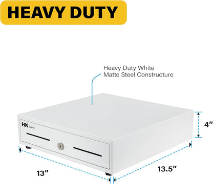HK SYSTEMS 13inch White Heavy Duty POS Interface Cash Drawer with 4Bill/5Coin