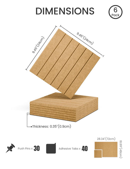 Felt Bulletin Board Tiles -28"x18" with 40 Adhesive Tabs, Cork Board Alternative for Office Decor, Push Pin Board Wall Organizer 6-Pack (Longan Tan)