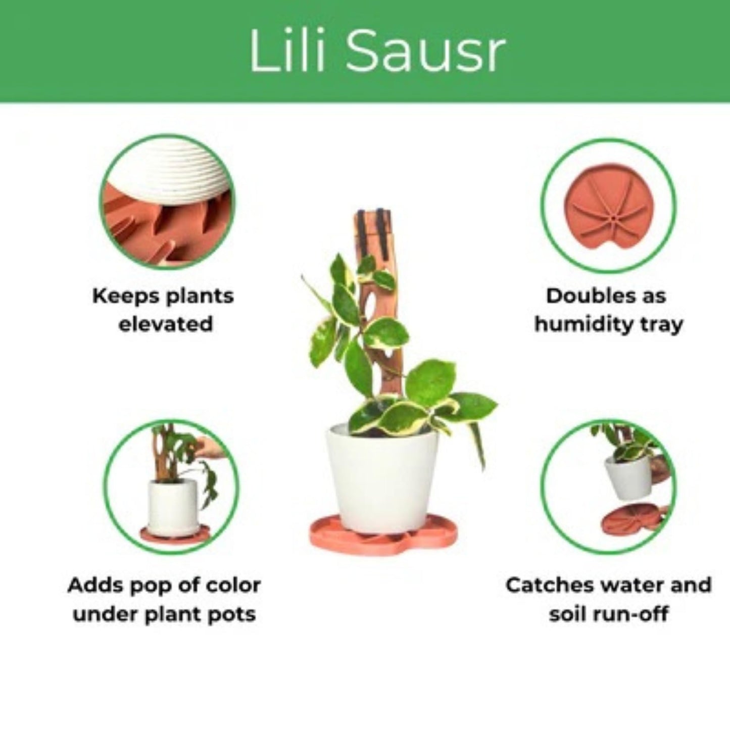 Treleaf Lili Sausr™ – 6" Lily Pad Shaped Plant Saucer & Drip Tray (Set of 2) – Decorative Humidity Tray & Spill Catcher for Indoor Houseplants – 3D Printed Eco-Friendly Design - Green