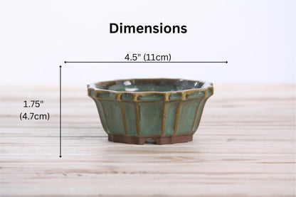 Willow Bonsai Ceramics Flower Design Bonsai Pot, 4.5inch Diameter, Plant Container, Succulant Pot, High Fired Ceramic Stoneware, Frost Proof, Handmade (Seaweed 2023)