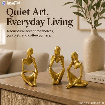 GJFASGF Gold Thinker Statue Set of 3 - Abstract Resin Figurines for Home Decor, Modern Art Sculpture for Office Desk, Bookshelf, Living Room, Minimalist Tabletop Decoration (5 inches)