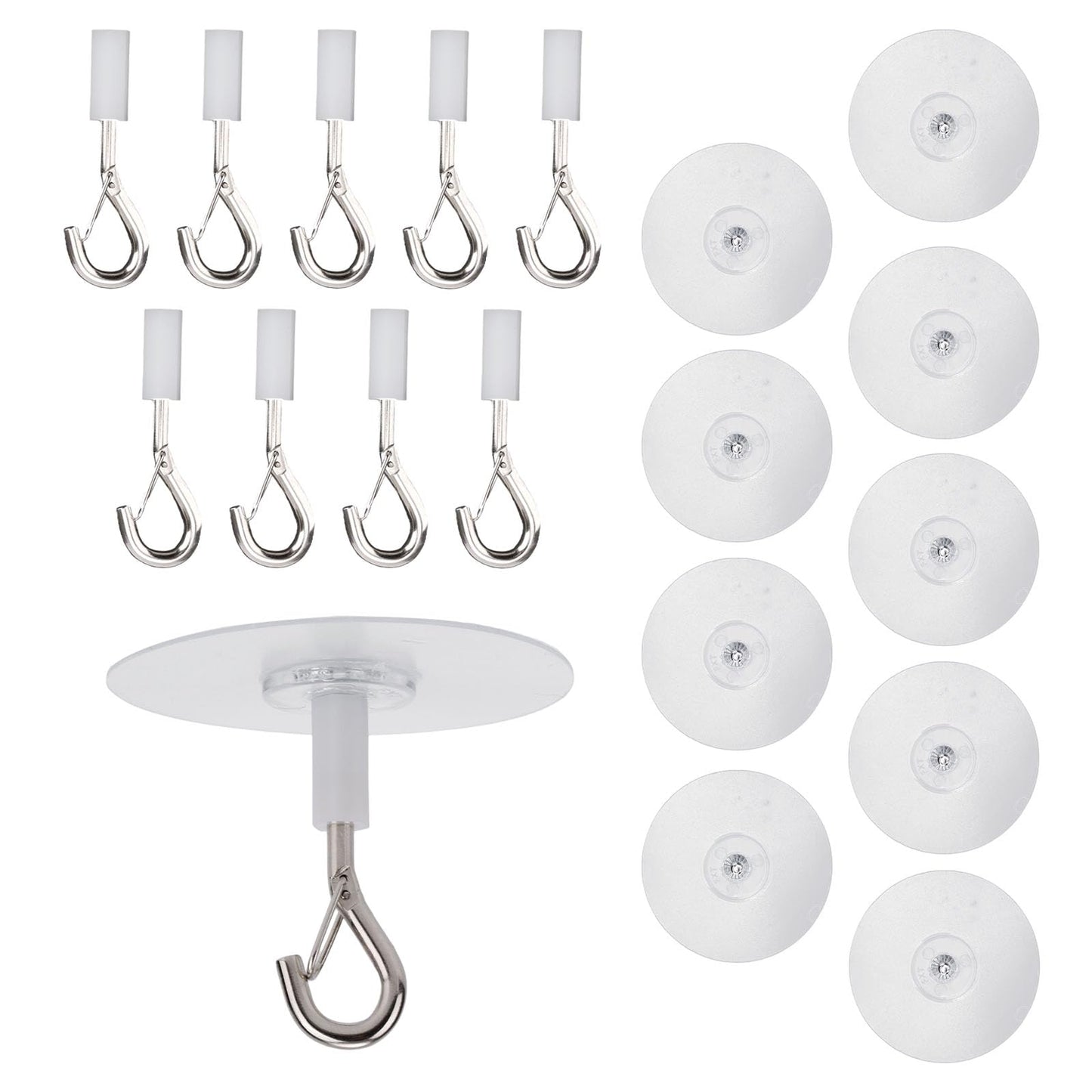 Penitue 10pcs Heavy Duty Self Adhesive Ceiling Hooks, No Drill Ceiling Hooks with Safety Clasp for Fans Plants Lights Kitchen Bathroom Office Storage & Wall Decor