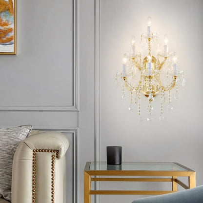 TMAFON Large Modern Crystal Wall Lights - 6 Lights Maria Theresa Wall Lamp Chandelier Light Fixtures, Gold Wall Mounted Sconce for Hotel, Living Room, Hall, Lobby