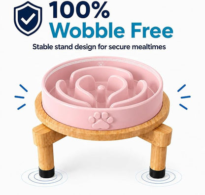 Slow Feeder Dog Bowls – Elevated Dog Bowl Slow Feeder with Bamboo Stand– Microwaveable Dog Slow Feeder for Small and Medium Dogs – Lead and BPA-Free Ceramic Pet Bowl – Pet Feeder for Fast Eaters