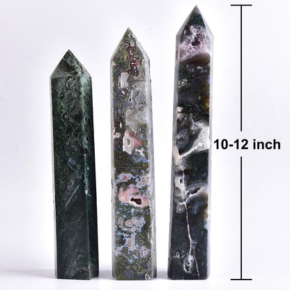 MOGEMT Moss Agate Crystal Tower 10-12 inch Large Healing Crystal Point Obelisk Reiki Energy Meditation Decoration Gift